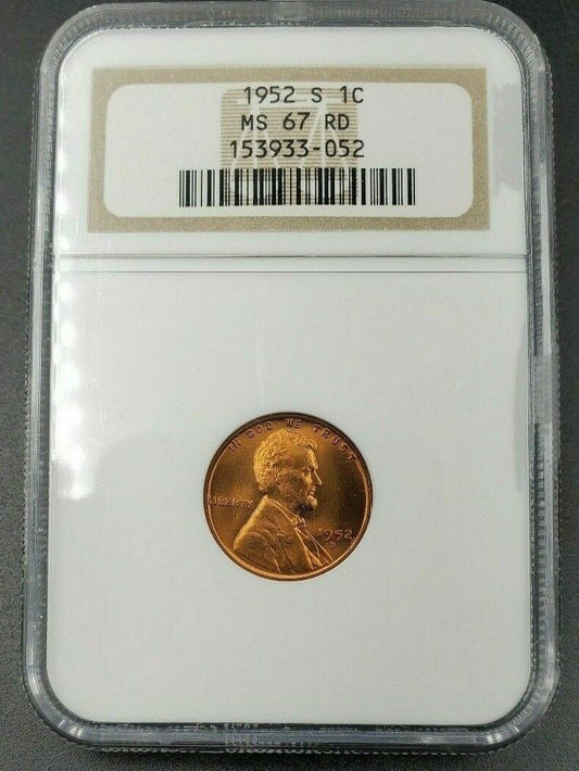 1952 S Lincoln Wheat Cent Penny Coin MS67 NGC Red RD Gem BU Uncirculated