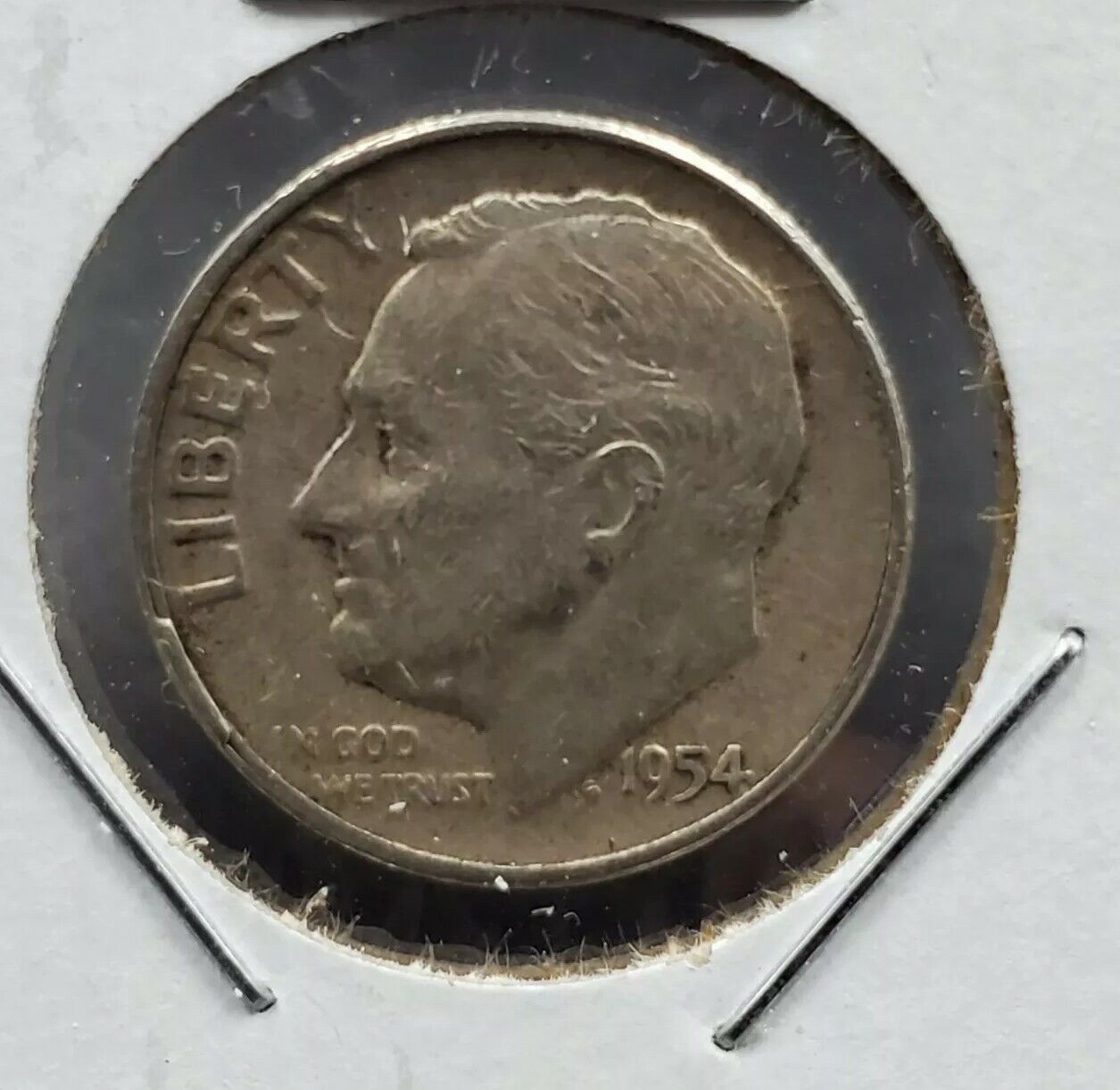 1954 P Philadelphia Roosevelt Silver Dime Rim Cudd OBV Variety Error Circulated