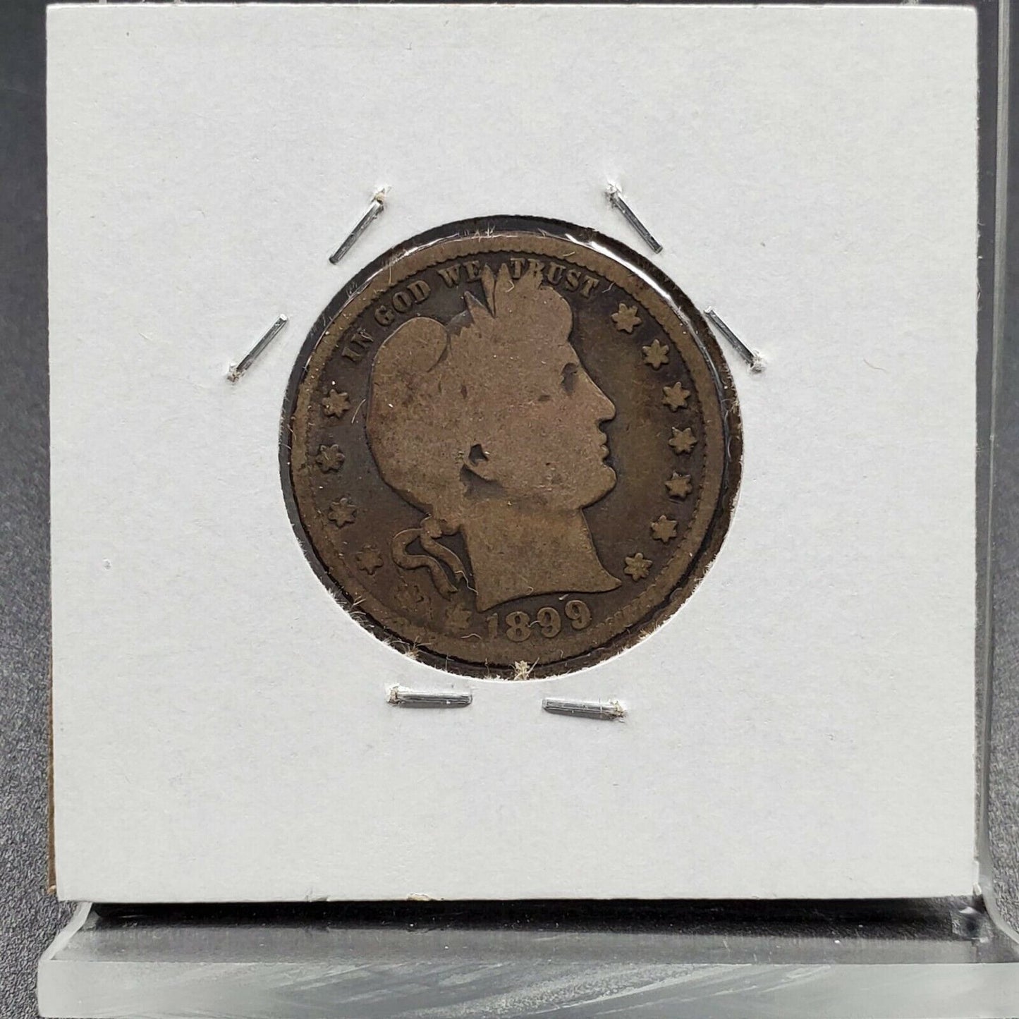 1899 P 25C Barber Silver Quarter Coin CH GOOD Circ DIE BREAK @ TAIL REV Variety