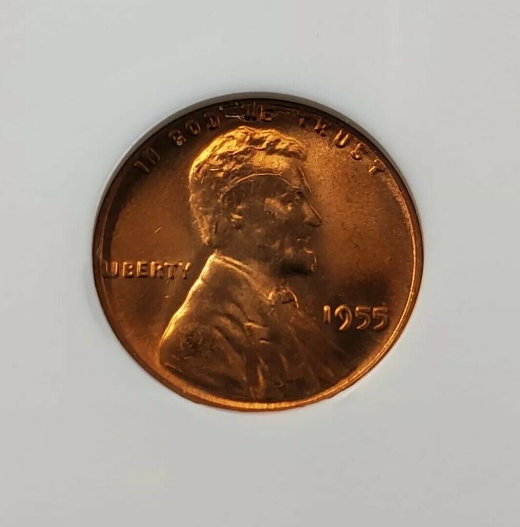 1955 P Lincoln Wheat Cent Penny Coin NGC MS66 RD RED BIG Die Crack @Head Variety