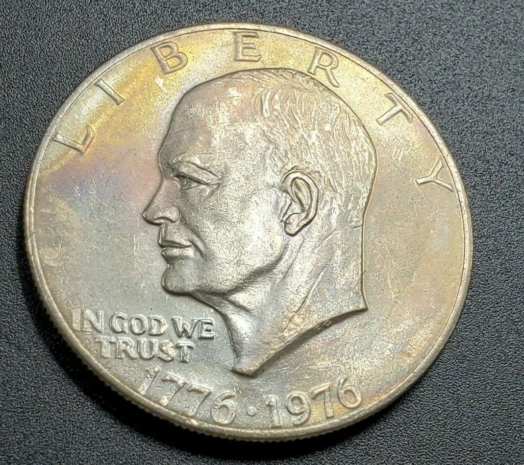 1976 P T1 Ike Eisenhower Dollar PQ * ✯ OBV Rainbow Toning Major Strike Doubling