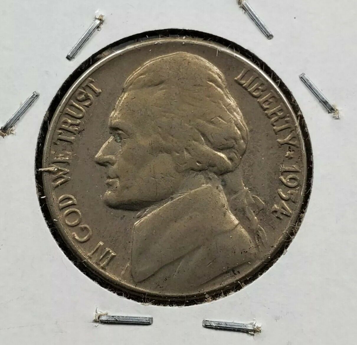 1954 D Jefferson Nickel 5c Coin AU About UNC Major planchet lamination error