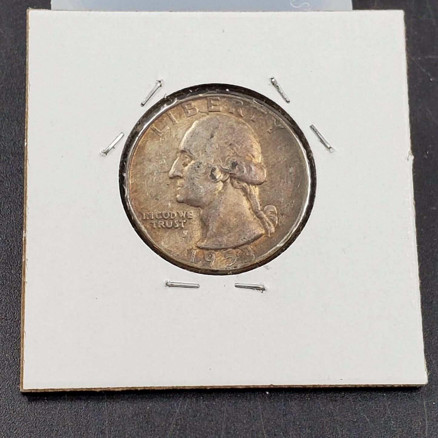 1953 D 25C Washington Quarter Silver Coin AU Circulated Reverse PQ Rainbow Tone