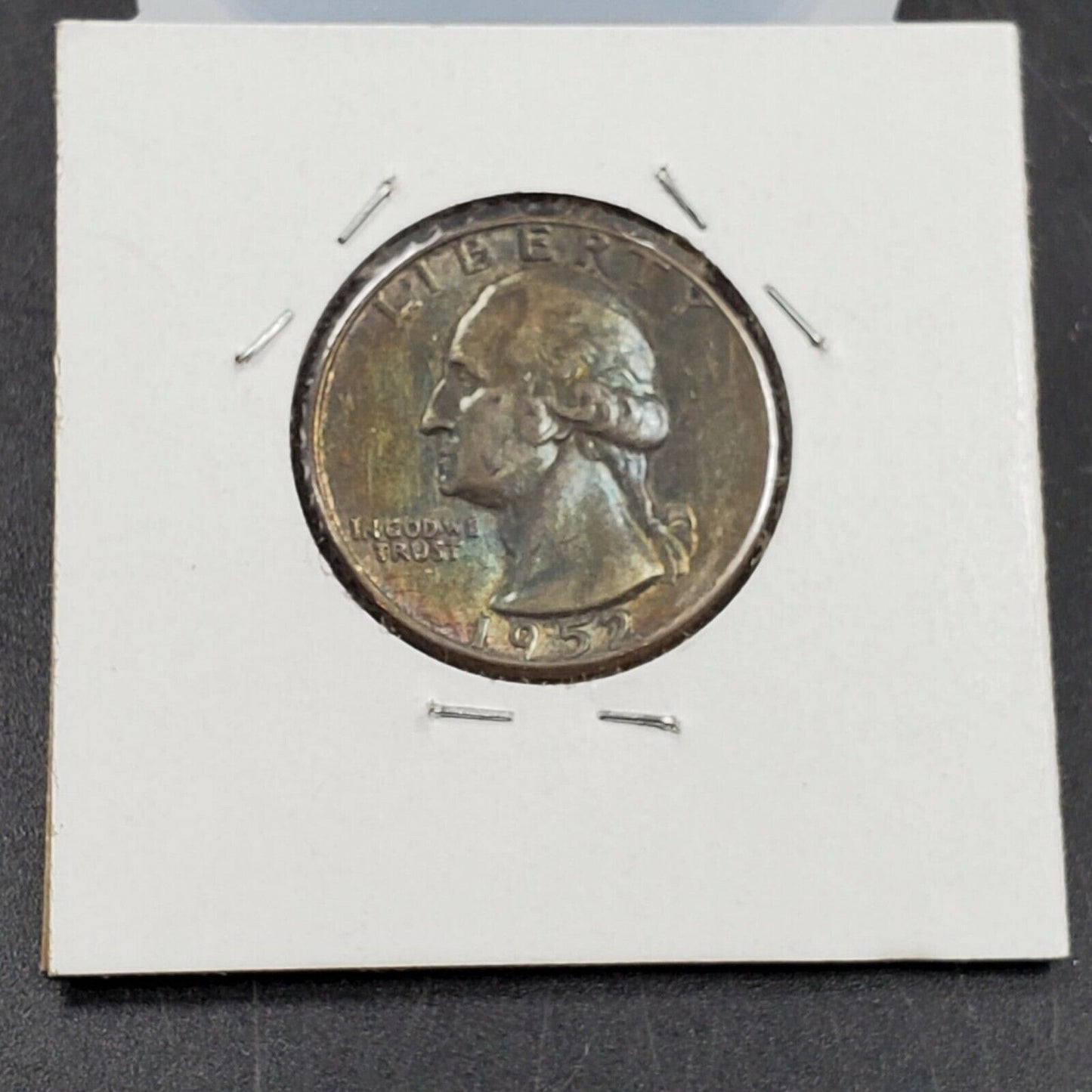 1952 D 25C Washington Quarter Silver Coin AU / UNC PQ ORIGINAL RAINBOW TONING