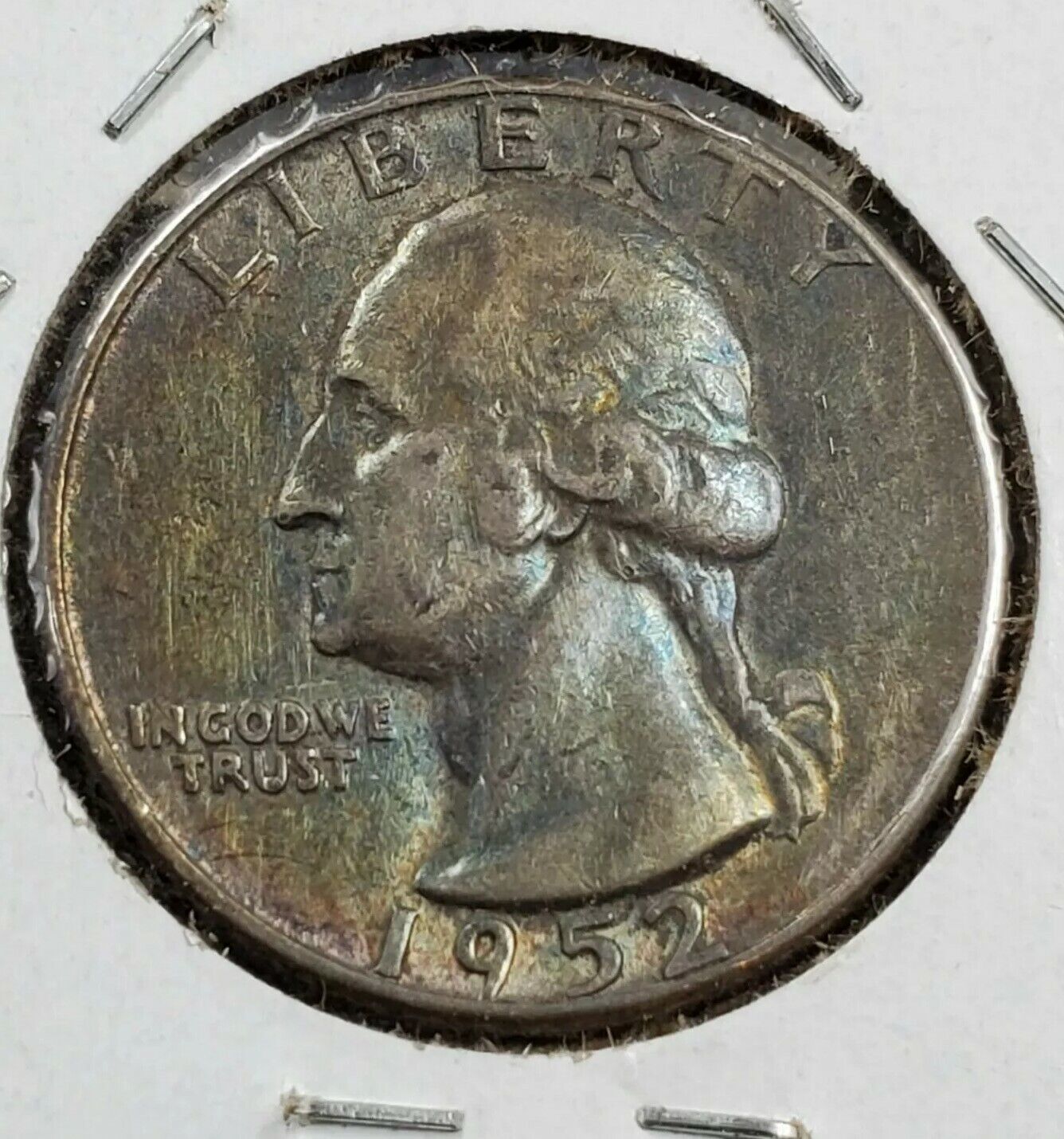1952 D 25C Washington Quarter Silver Coin AU / UNC PQ ORIGINAL RAINBOW TONING