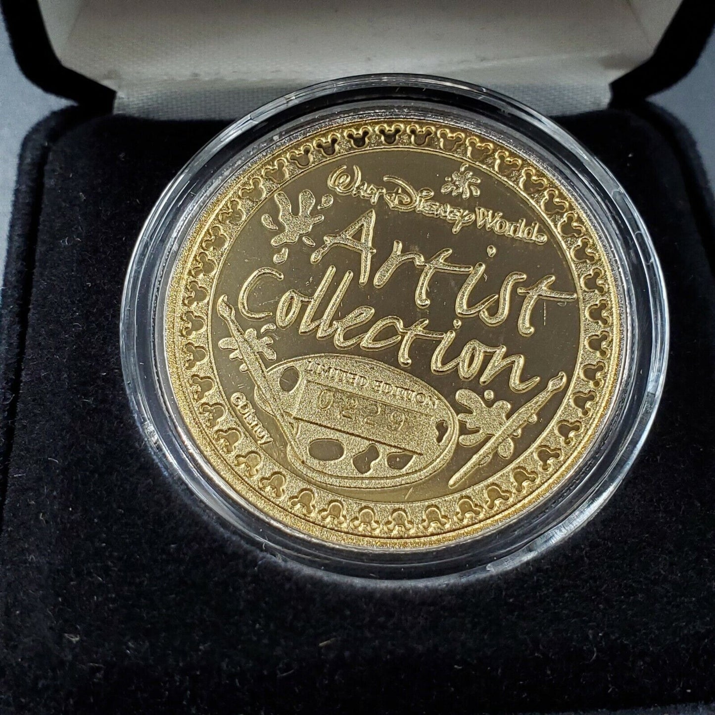 PINOCCHIO WALT DISNEY WORLD ARTIST COLLECTION NICKEL SILVER 24KT GOLD COIN CASE
