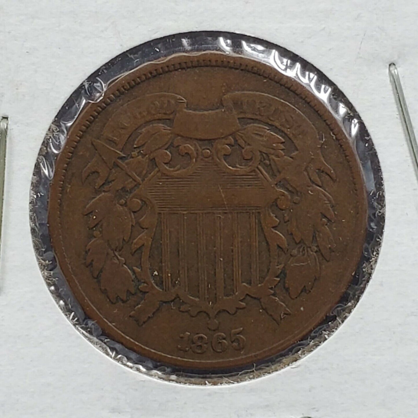 1865 2C Two Cent Copper Coin Piece Choice Fine / VF Circulated