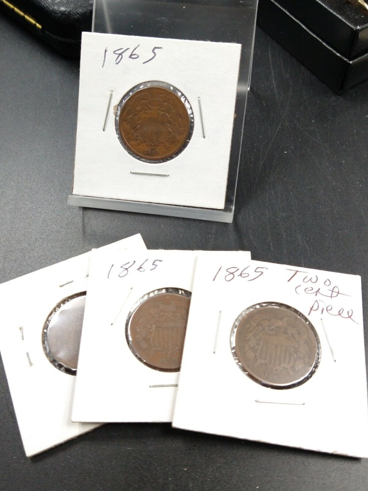 1865 2C Two Cent Copper Coin Piece Coin VG Very Good / Fine Circulated Stock Pic