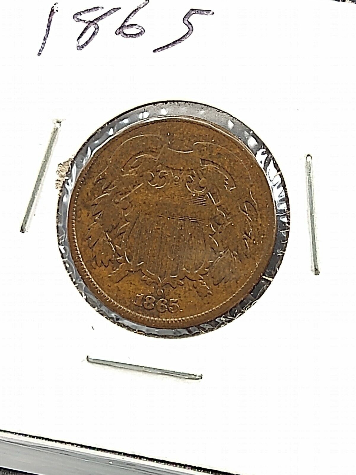 1865 2C Two Cent Copper Coin Piece Coin VG Very Good / Fine Circulated Stock Pic