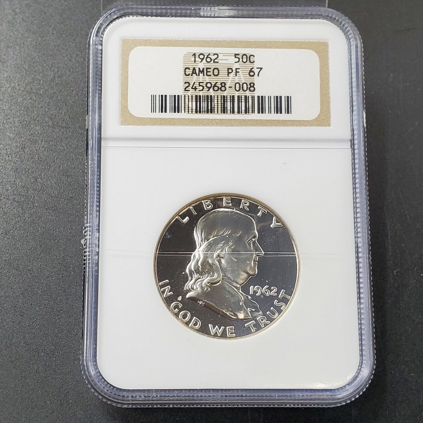 1962 P Franklin Silver Half Dollar Coin NGC PF67 CAMEO SCRATCH ON HOLDER