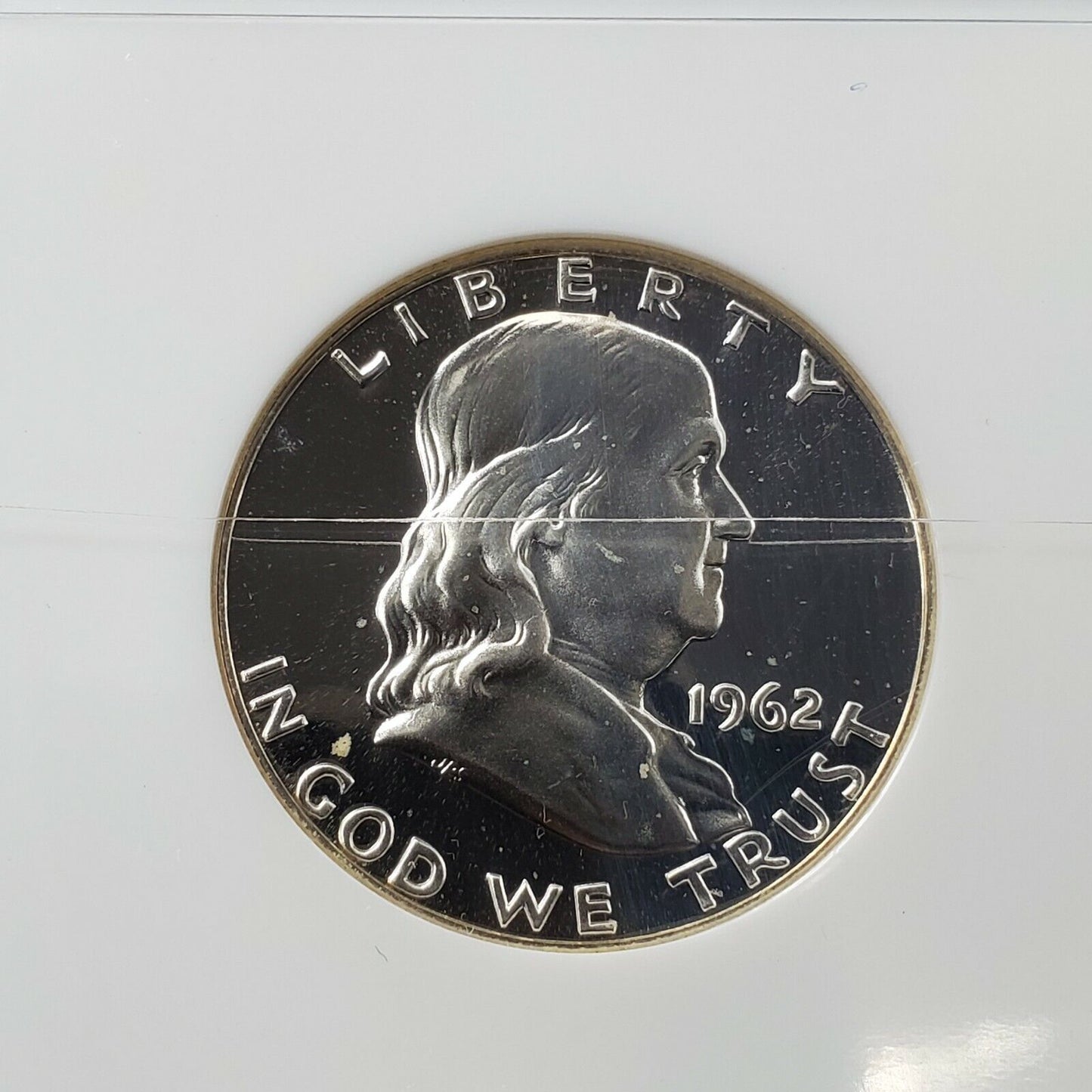 1962 P Franklin Silver Half Dollar Coin NGC PF67 CAMEO SCRATCH ON HOLDER