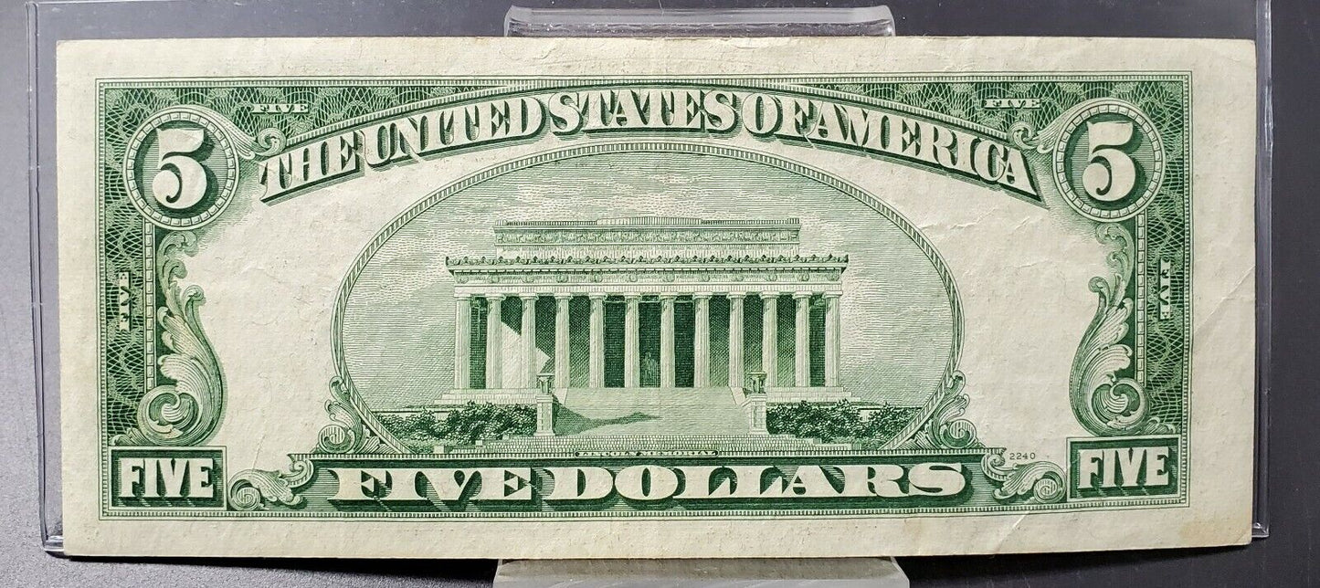 1953 $5 Silver Certificate Blue Seal US Currency Bill CIRCULATED Neat Serial #