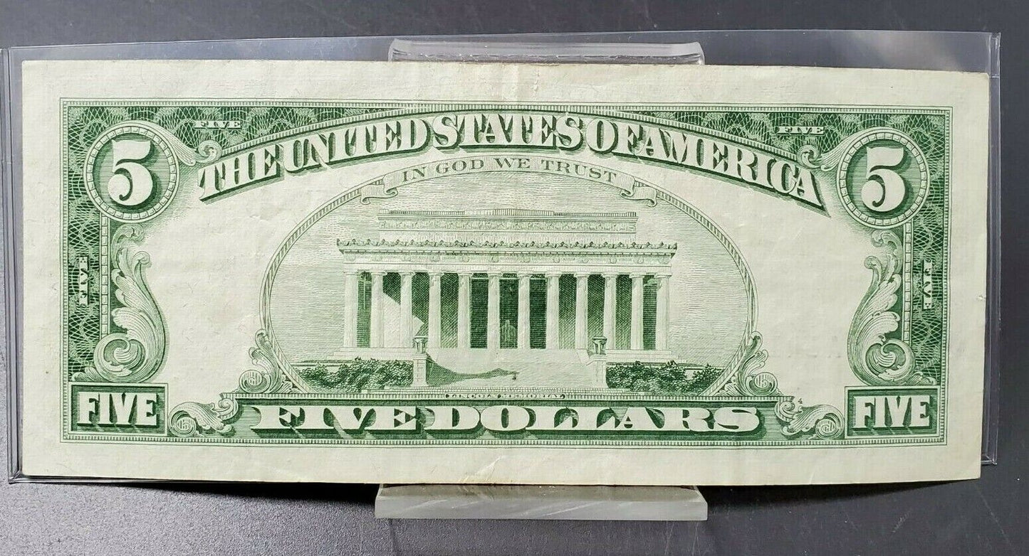 1963 $5 Five Dollar United States Red Seal Note VF SINGLE DIGIT PLATE # NUMBERS
