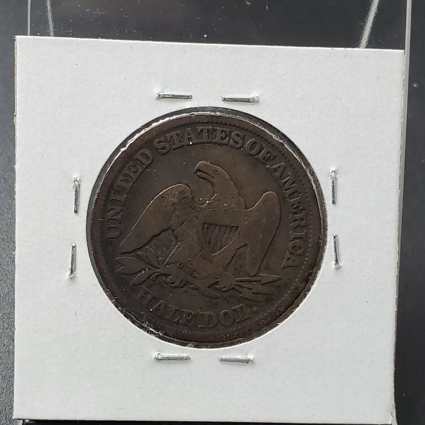 1857 50c Liberty Seated Silver Half Dollar Coin Average G Good Circulated Toned