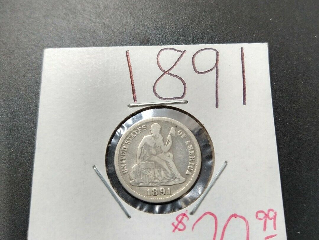 1891 P SEATED LIBERTY SILVER DIME COIN Average VF Very Fine Last Year of Type