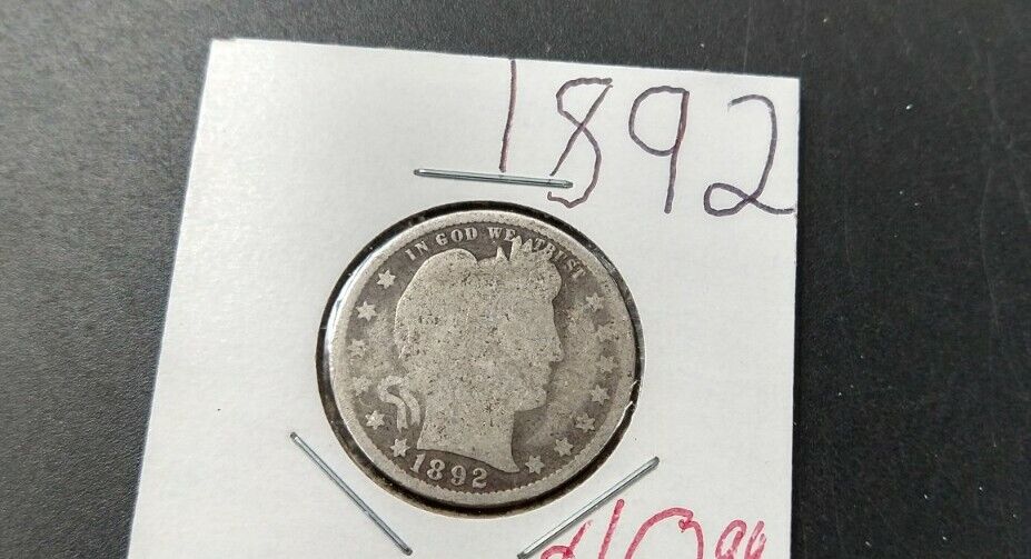 1892 P Barber Silver Quarter Coin Choice AG/Good Full Date First Year of Issue 2
