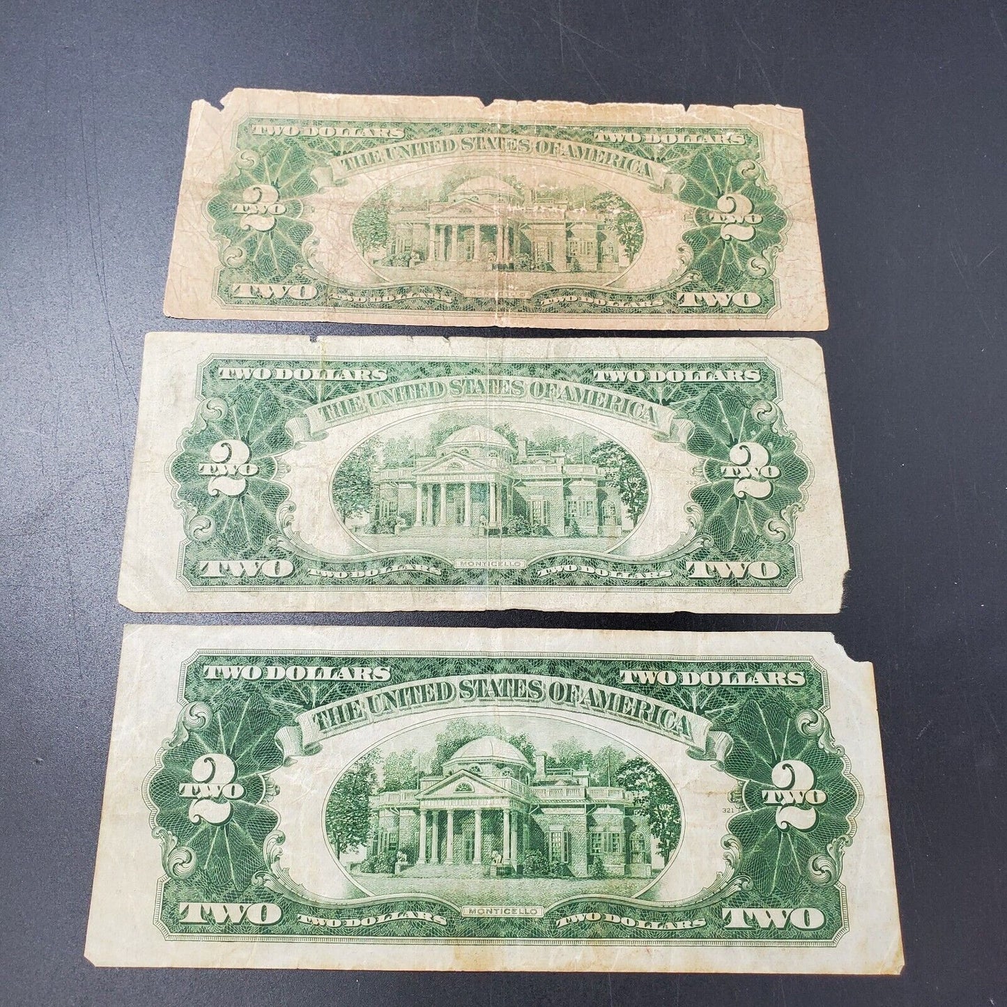 3 NOTE Estate Currency Lot 1928 Legal Tender Tinder Red Seal Bills Very Circ $2