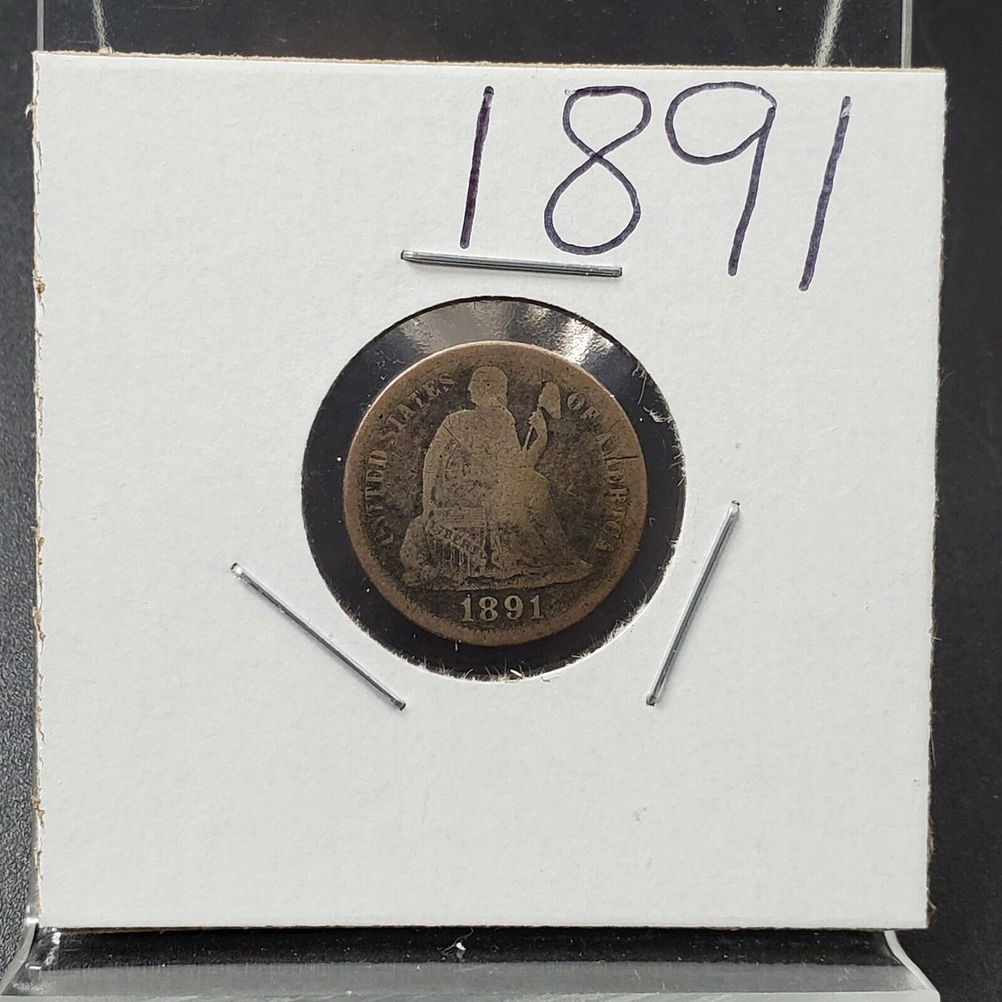 1891 P SEATED LIBERTY SILVER DIME COIN AG About Good Last year of type