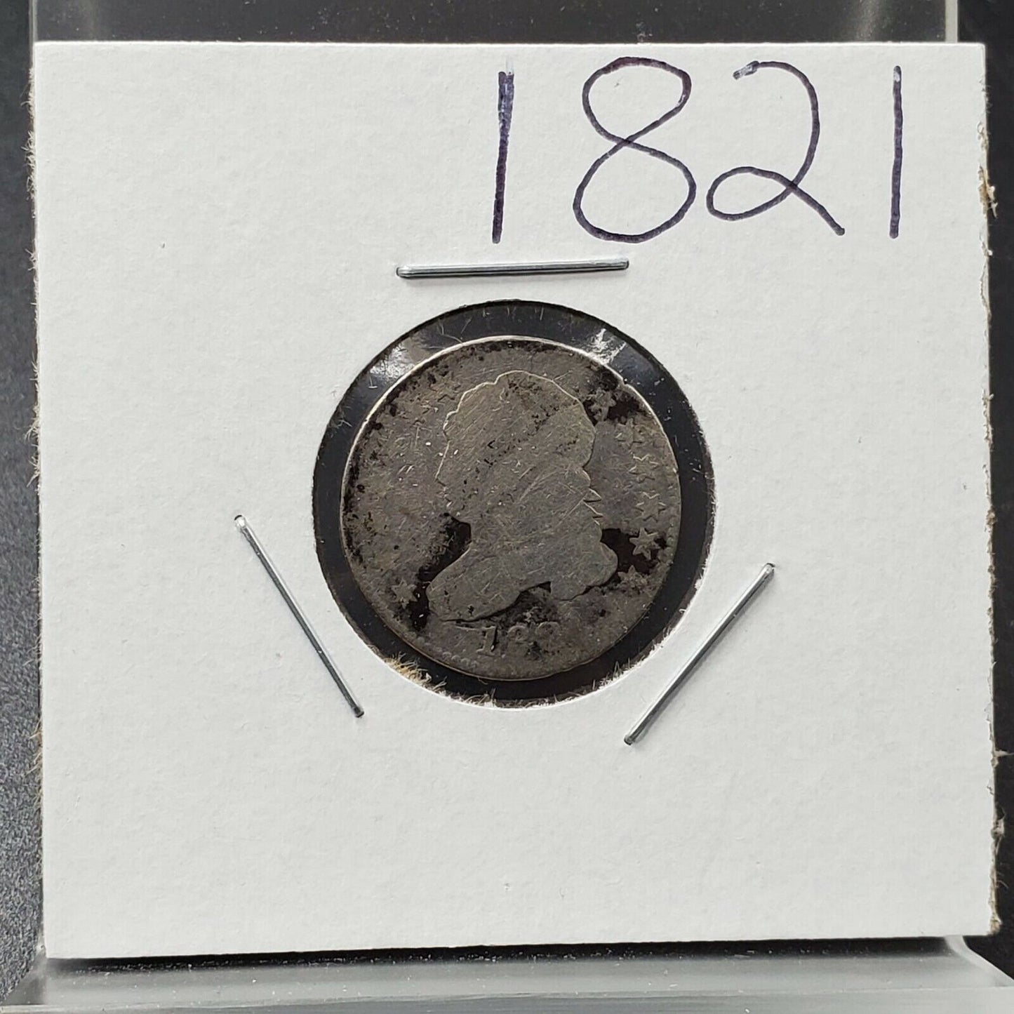 1821 Capped Bust Head Silver Dime Coin Average AG About Good Circulated