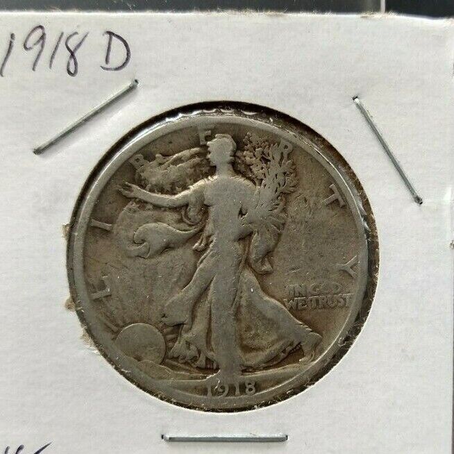 1918 D Walking Liberty Silver Eagle Half Dollar Coin Average VG Very Good