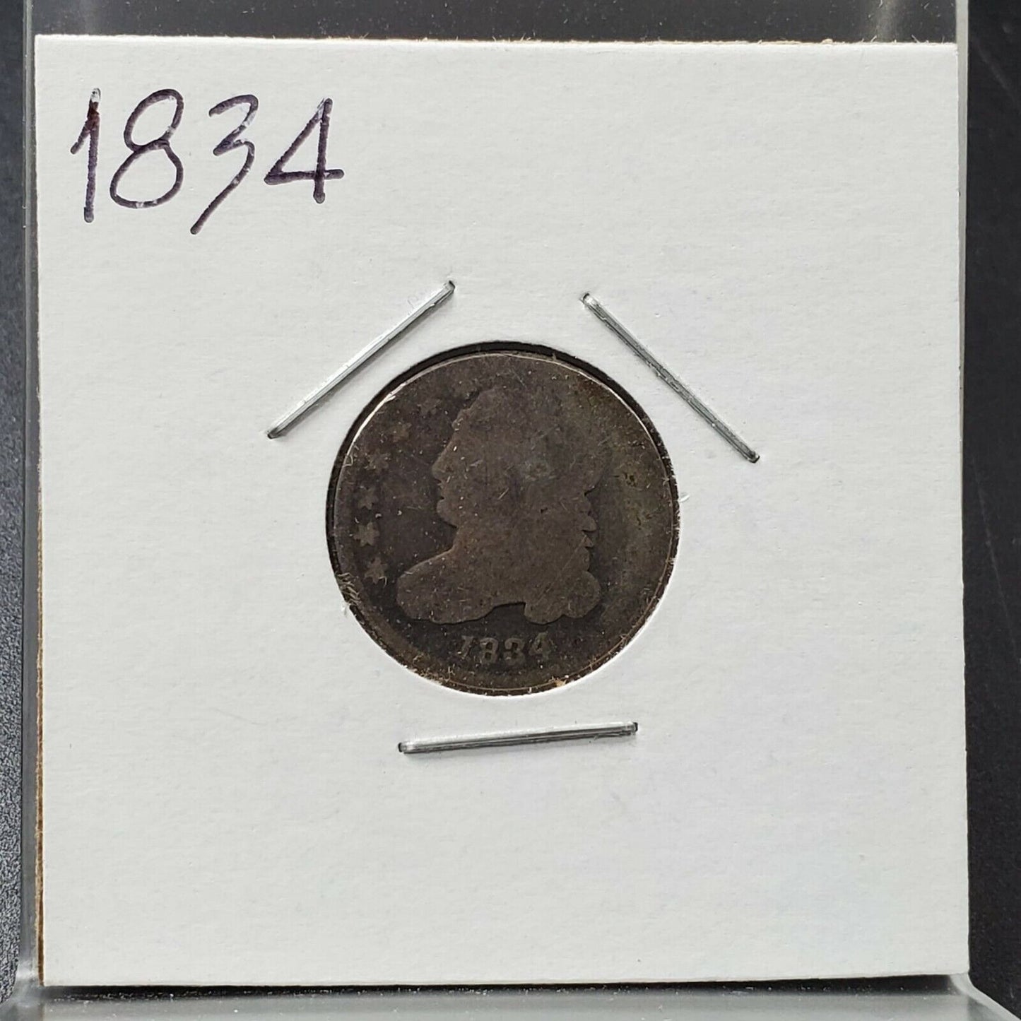 1834 Capped Bust Head Silver Dime Coin Average AG About Good Circulated