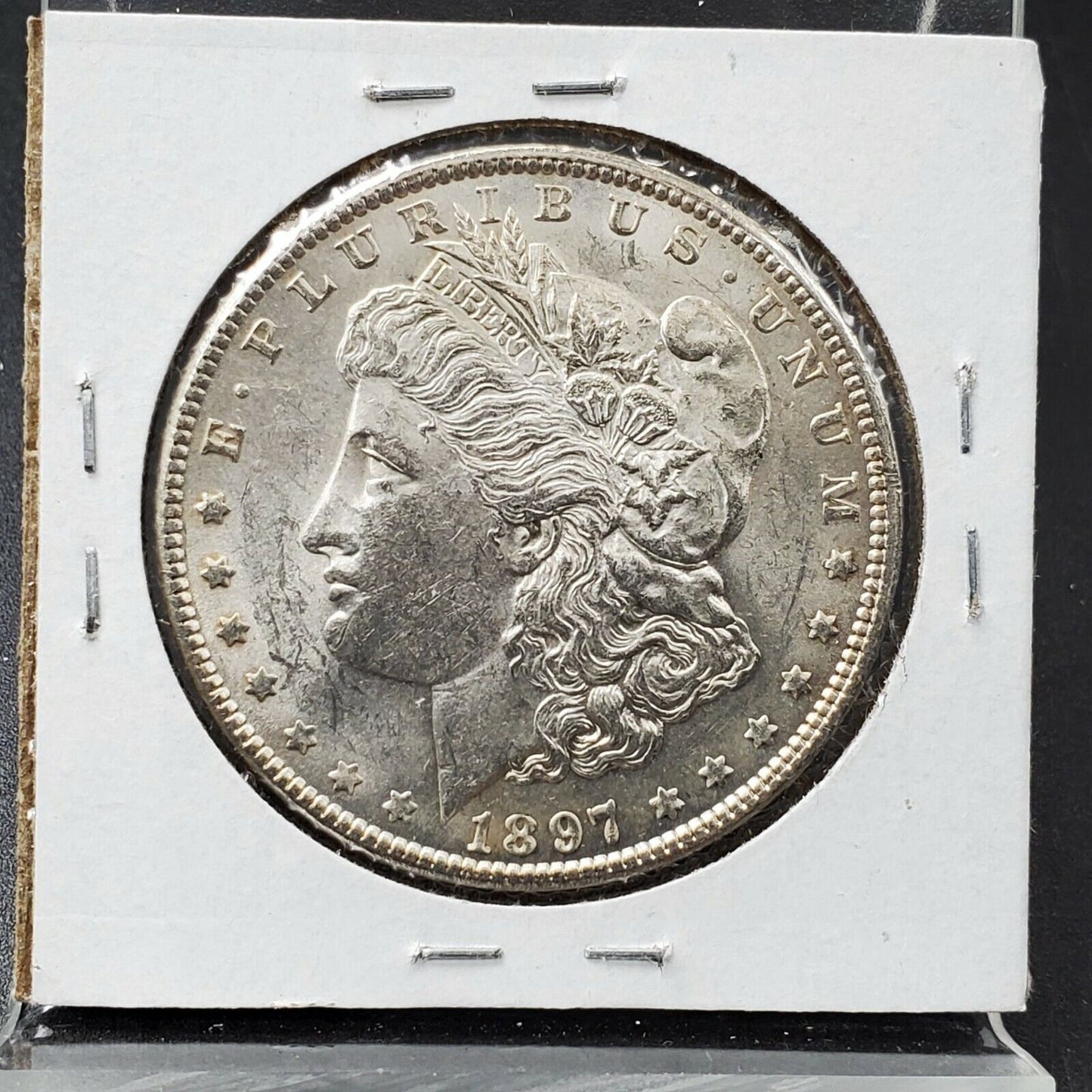 1897 P Morgan Silver Eagle Dollar AVERAGE UNC Reverse Struck w/ Rusty Die VAM