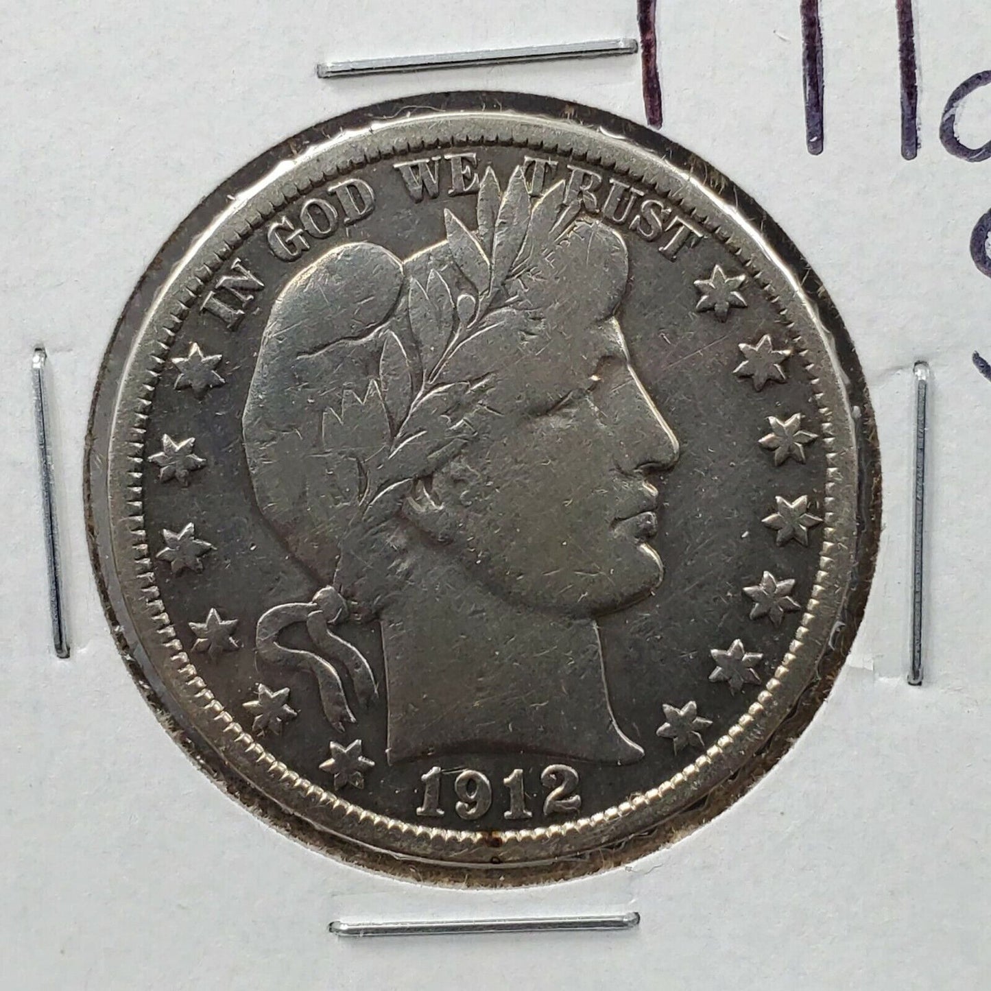 1912 S Barber Silver Eagle Half Dollar Coin Average VF Details Detail grade