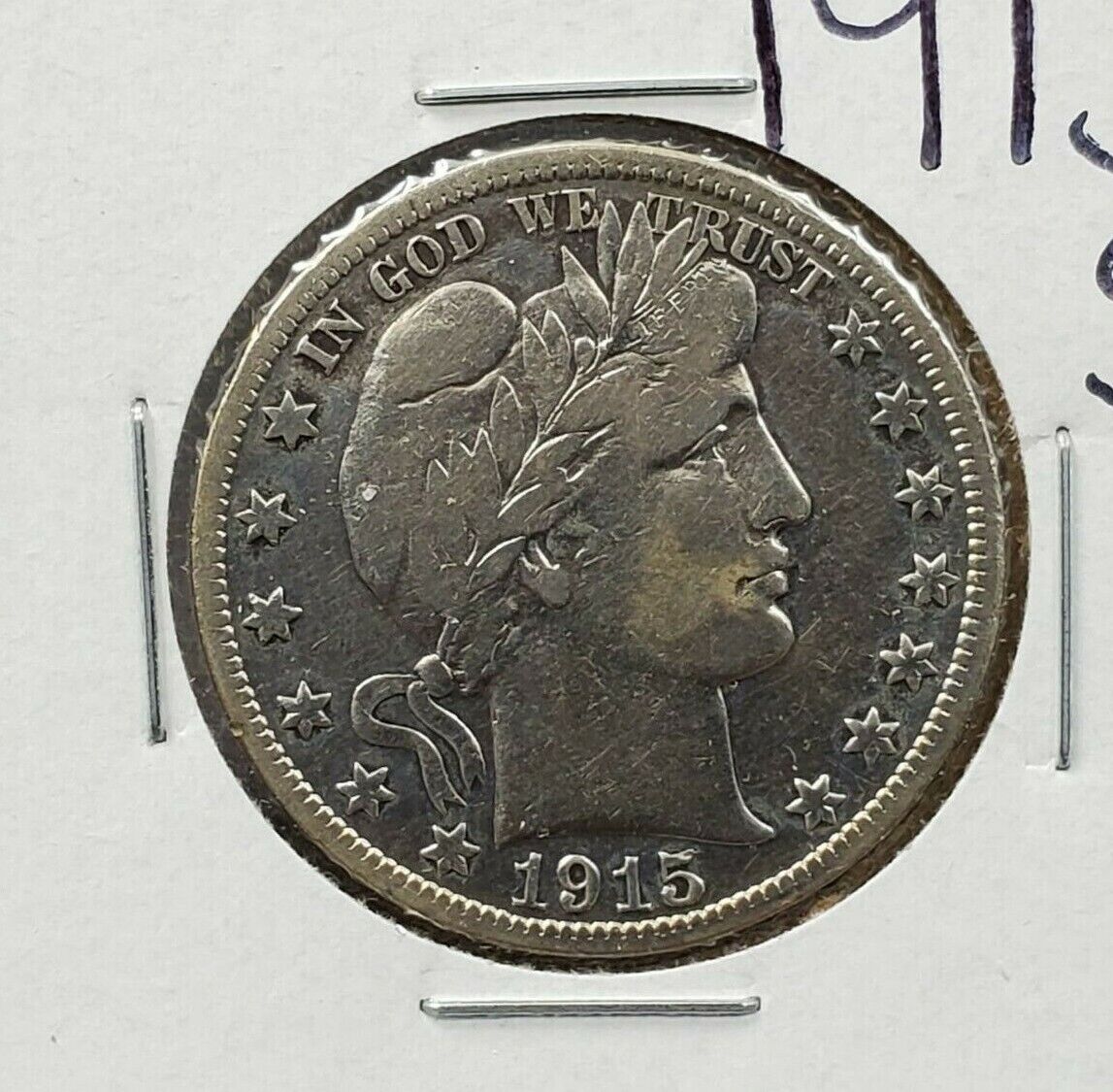 1915 S Barber Silver Eagle Half Dollar Coin Average VF Very Fine Details Clean