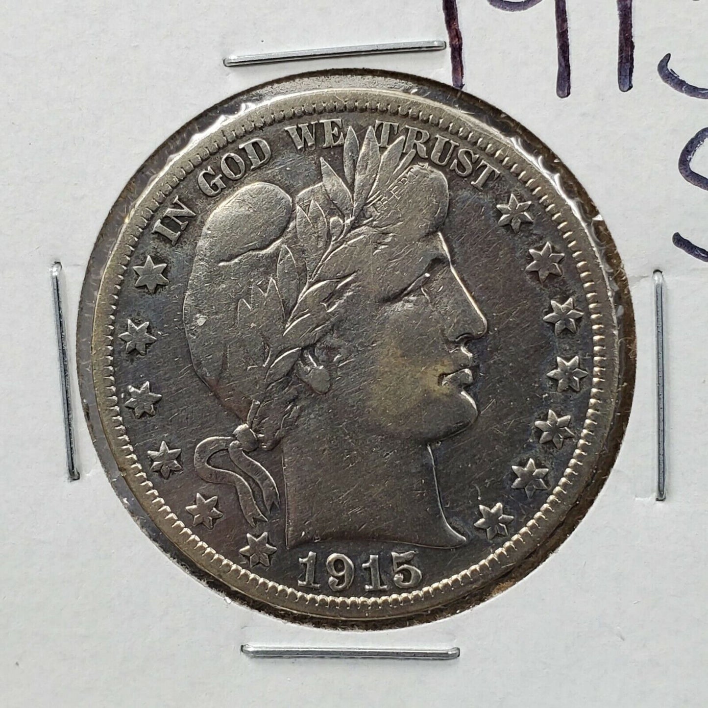 1915 S Barber Silver Eagle Half Dollar Coin Average VF Very Fine Details Clean