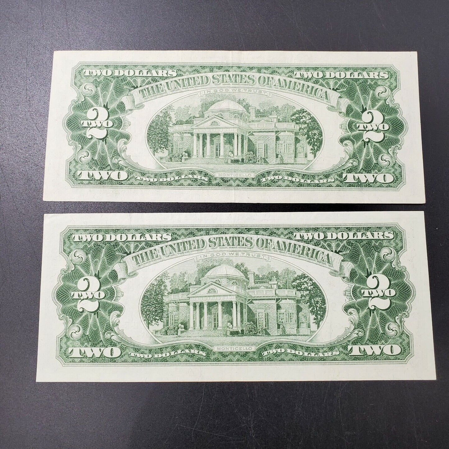 2 NOTE SET 1963 + 63 A $2 Red Seal Legal Tender XF Note Bills Repeat Serial #s