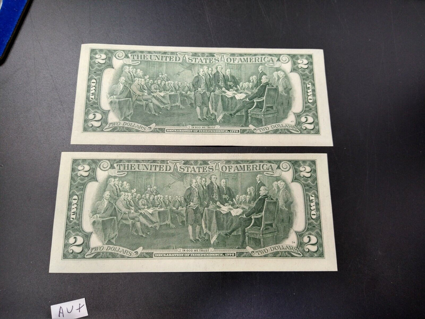 2 CONSECUTIVE 1976 $2 FRN Federal Reserve NOTE Green Seal AU / CU BICENTENNIAL