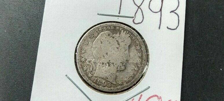 1893 P Barber Silver Eagle Quarter Coin Average Good Full Rim