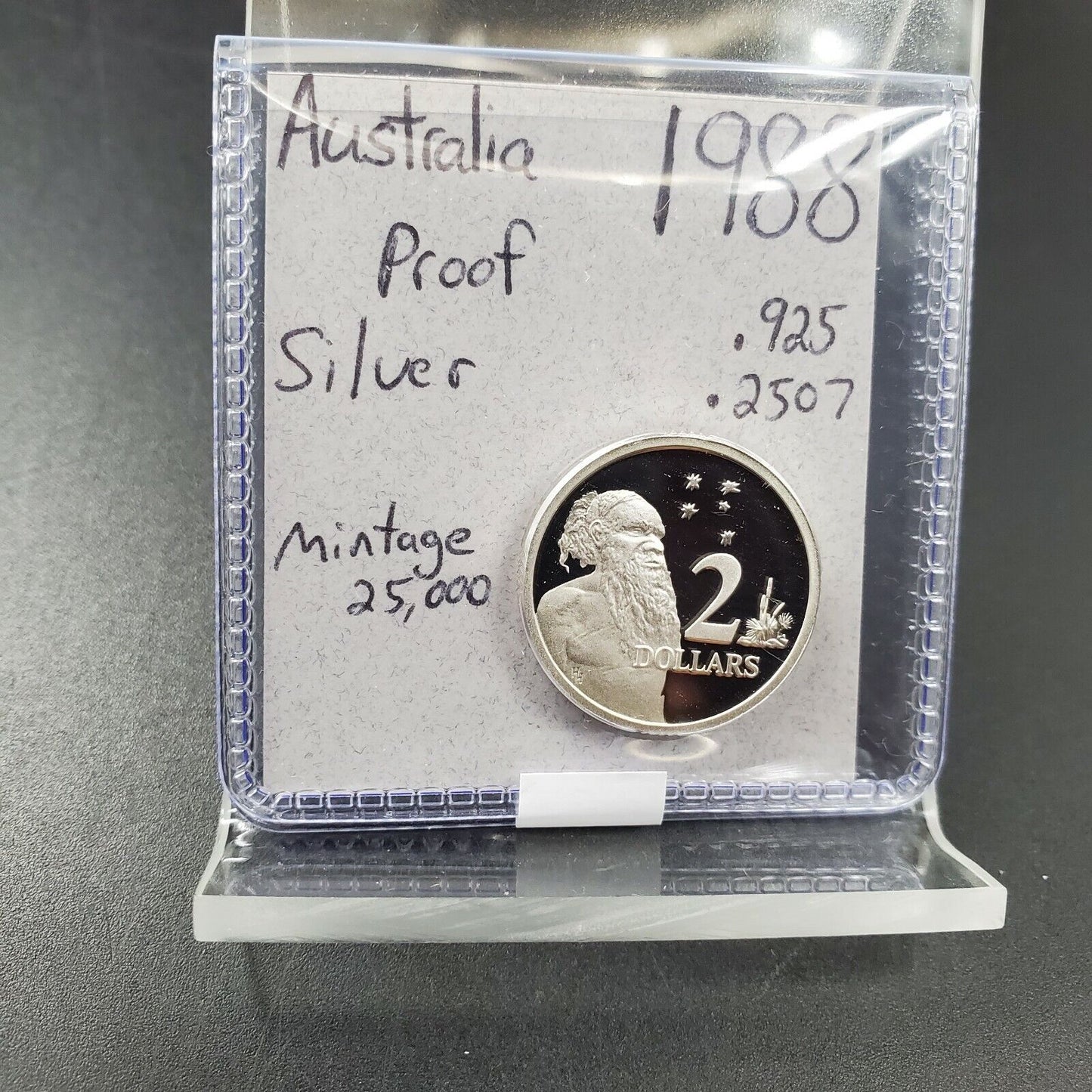1988 $ 2 DOLLARS AUSTRALIA ABORIGINAL RAM PROOF SILVER WORLD COIN