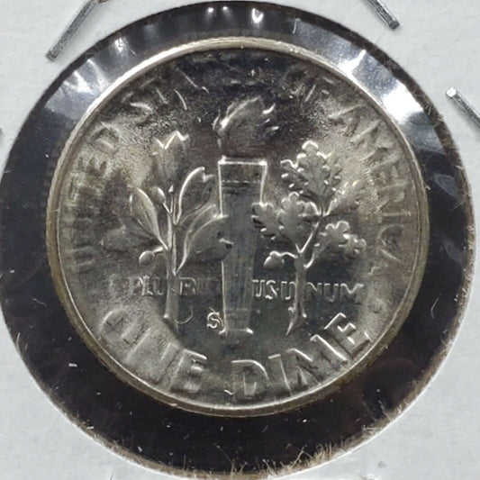 1955 S Roosevelt Silver Dime Coin Struck by Very Worn Die Error Variety