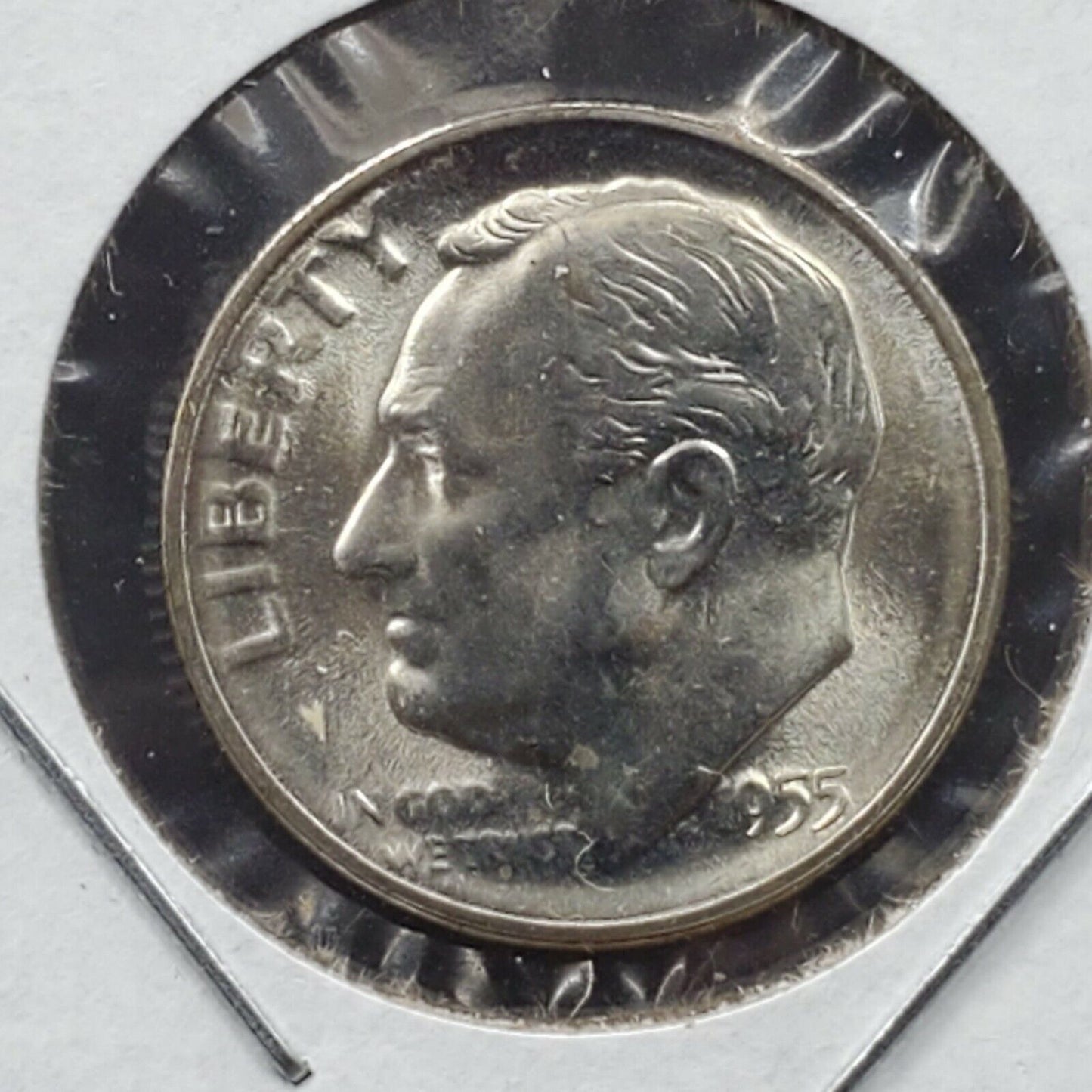 1955 S Roosevelt Silver Dime Coin Struck by Very Worn Die Error Variety