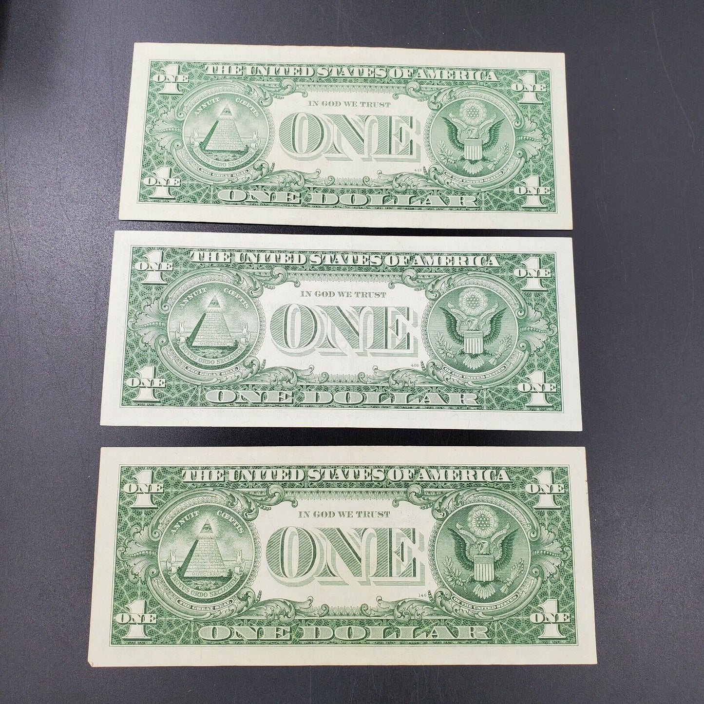 3 Bills 1957 US Currency Silver Certificate US BILL BLUE SEAL 1 note BTR Serial#