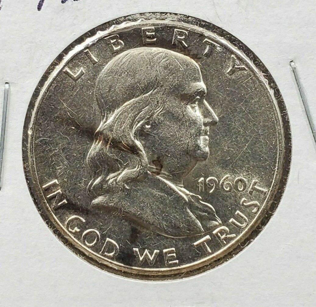 1960 D Franklin Silver Half Dollar Coin XF / AU with some toning circulated