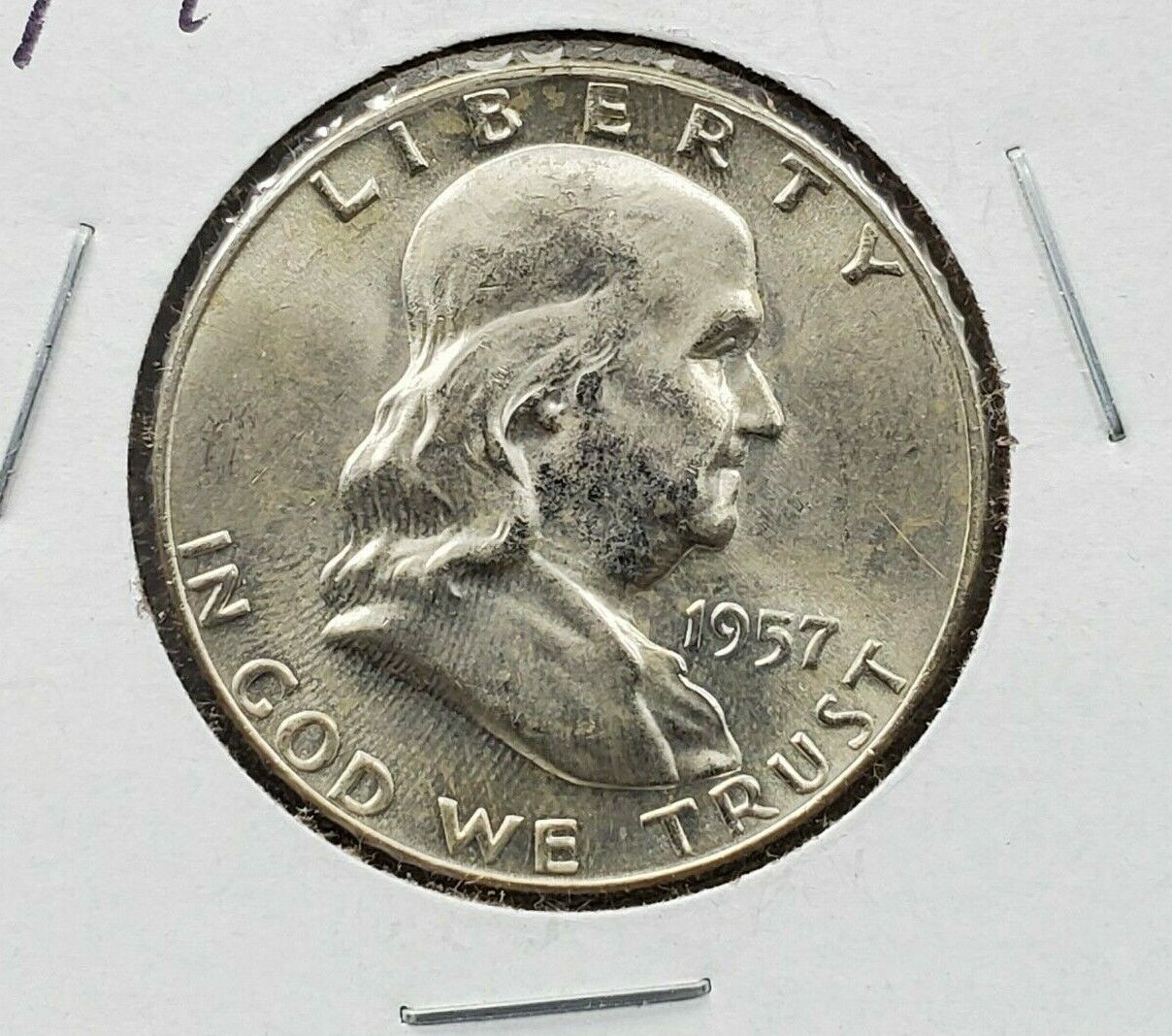 1957 D Franklin Silver Half Dollar Coin BU Uncirculated Some Toning
