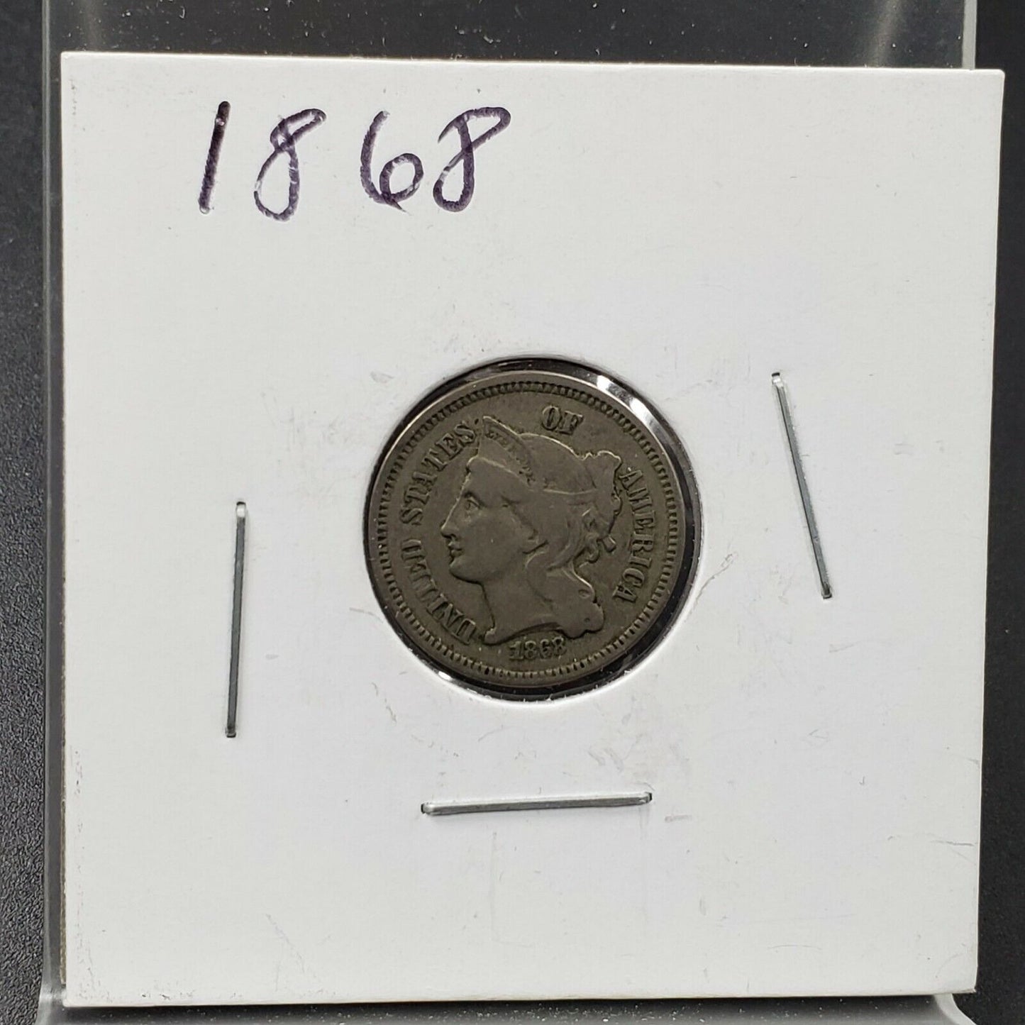 1868 P 3c Liberty Three Cent Nickel Coin VF Very Fine Circulated Condition USA