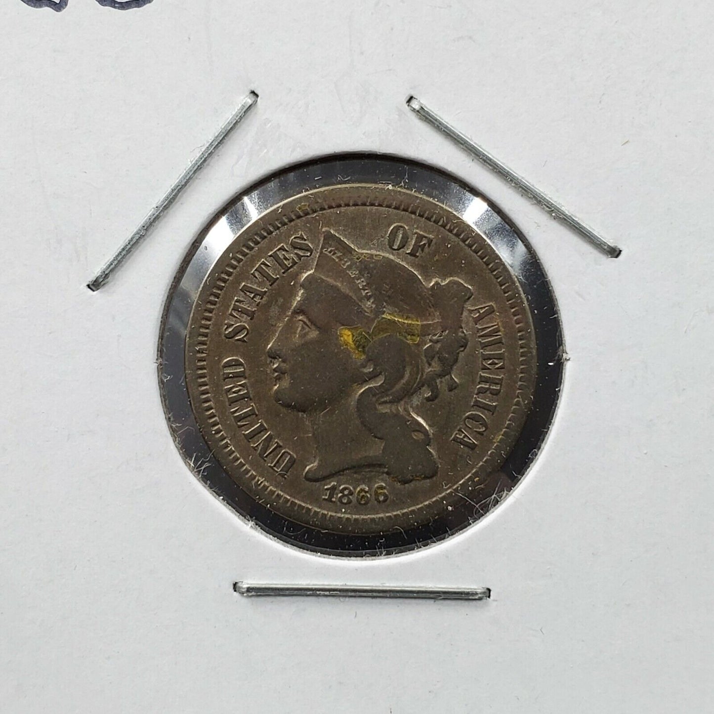 1866 3c Liberty Three Cent Nickel Coin VF Very Fine Detail