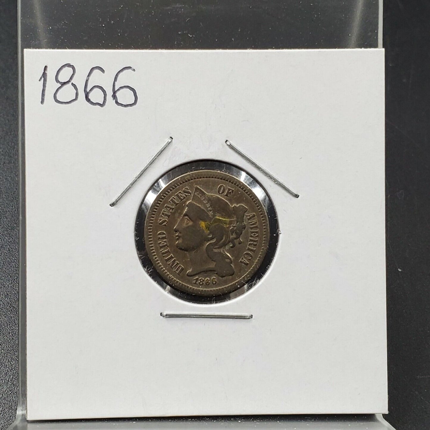 1866 3c Liberty Three Cent Nickel Coin VF Very Fine Detail