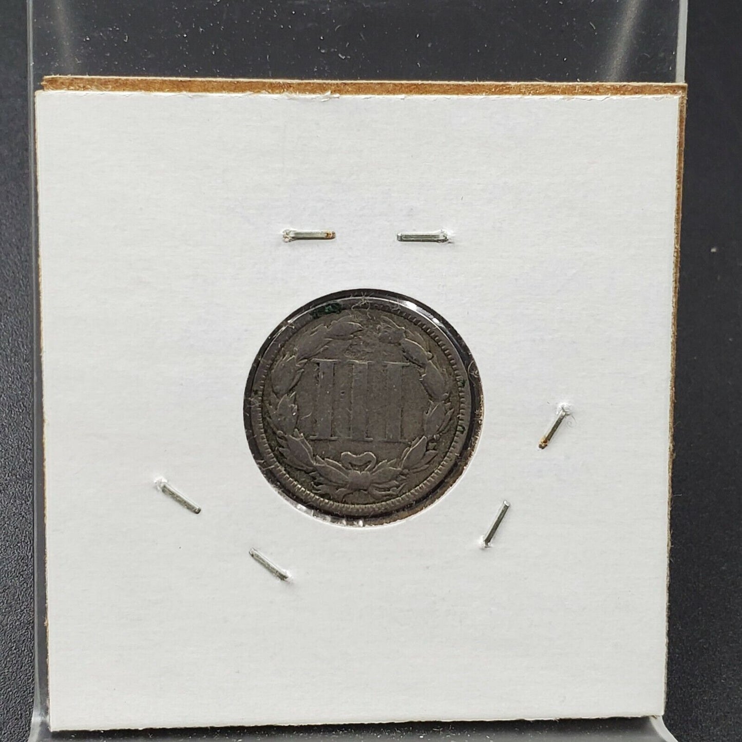 1870 P 3c Liberty Three Cent Nickel Coin Choice Fine Stuck Thru Grease Obverse