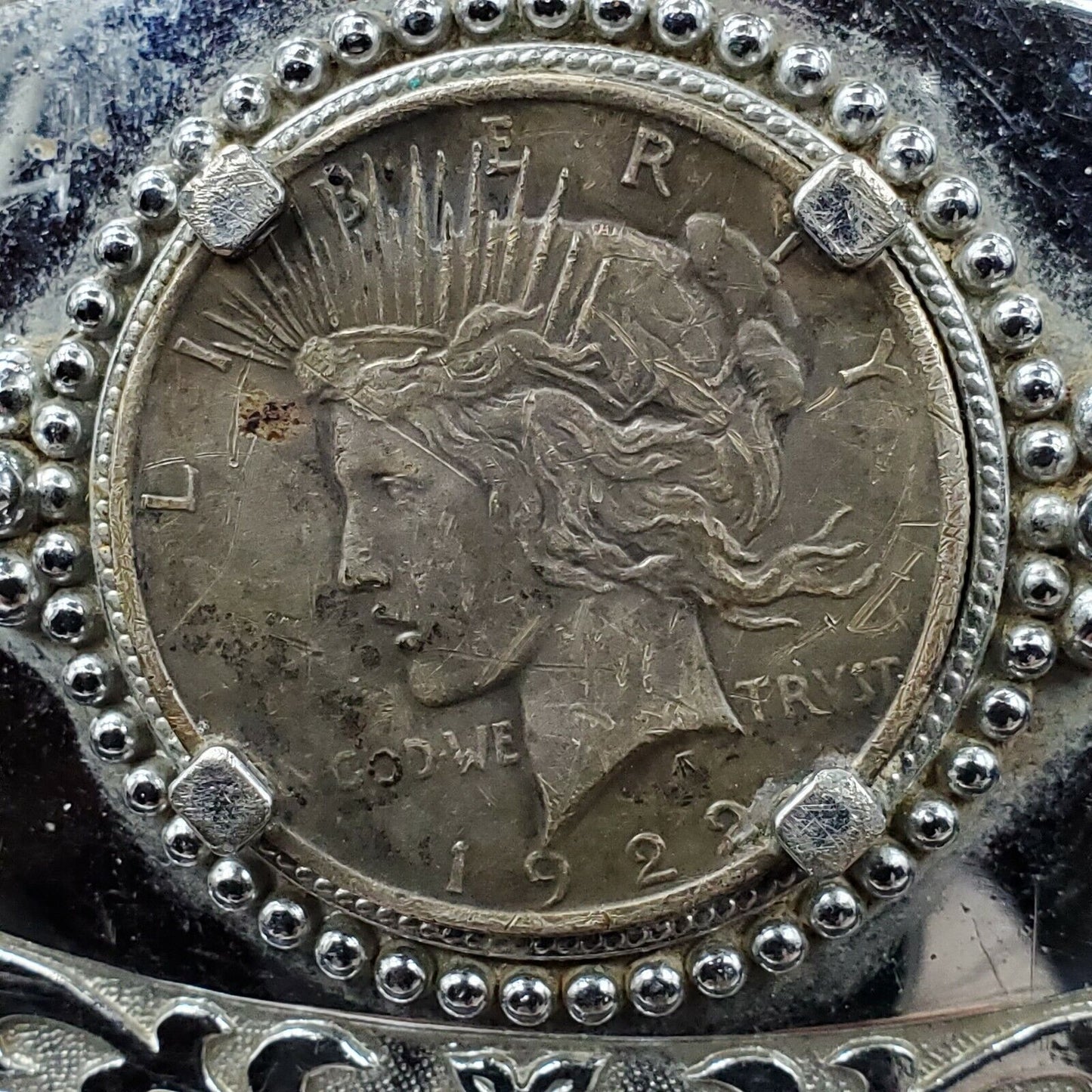AUTHENTIC 1922 Peace SILVER DOLLAR COIN N BIG WHITE METAL BELT BUCKLE TEXAS Styl