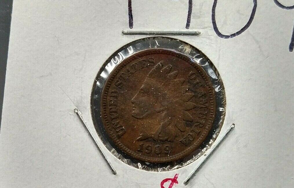 1909 P Indian Head Wheat Cent Penny Coin AVERAGE Fine Last Year of Type