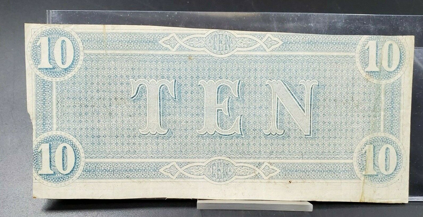 1864 Civil War Confederate States Currency $10 Note Ten Bill CUTTING CUT ERROR 2