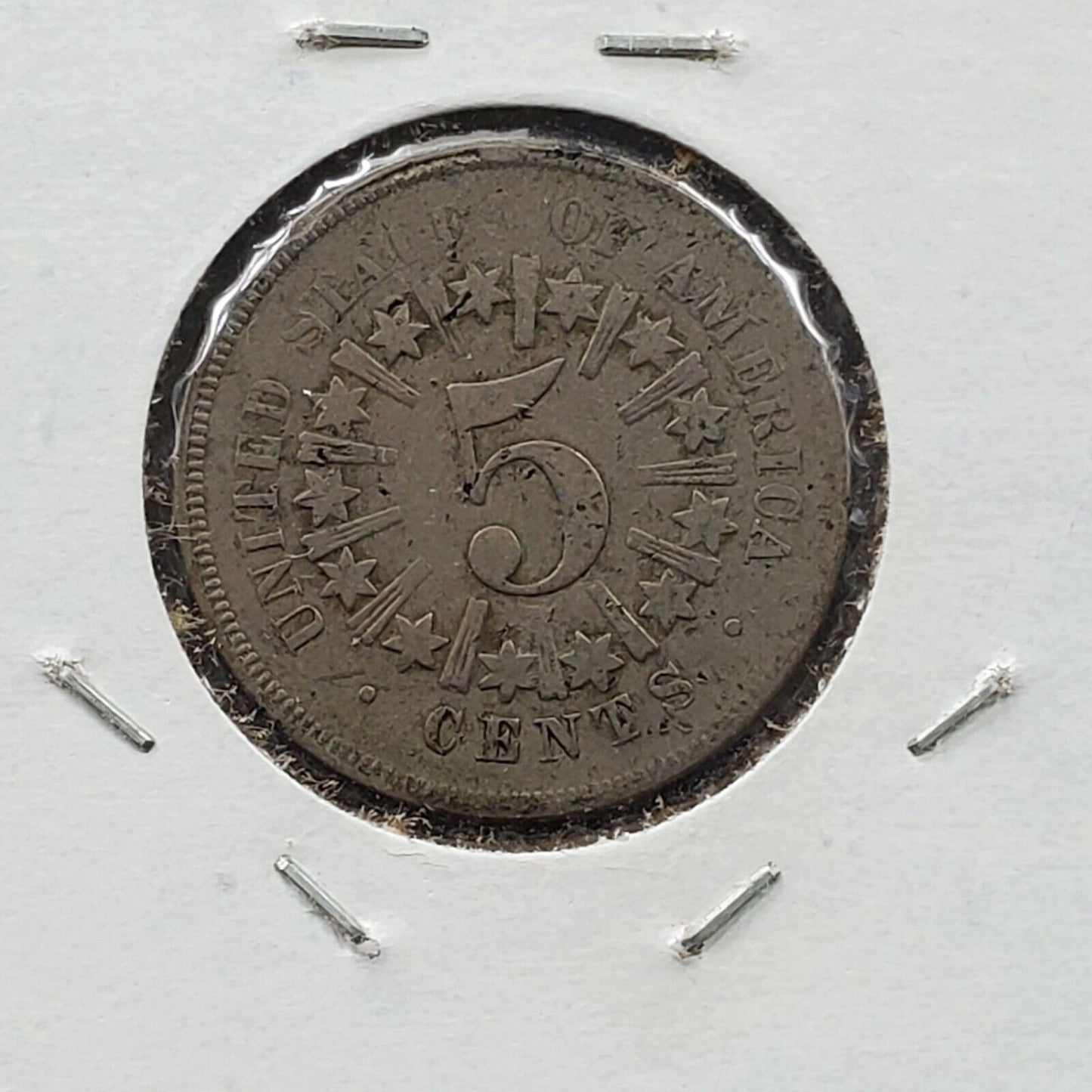 1866 Shield Nickel Five Cents Coin With Rays Choice Good / VG Very Good