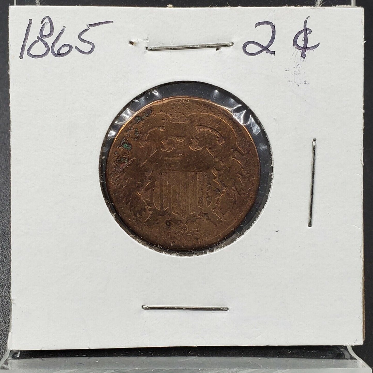1865 2C Two Cent Copper Coin Piece AG DETAILS Funky ED Colors