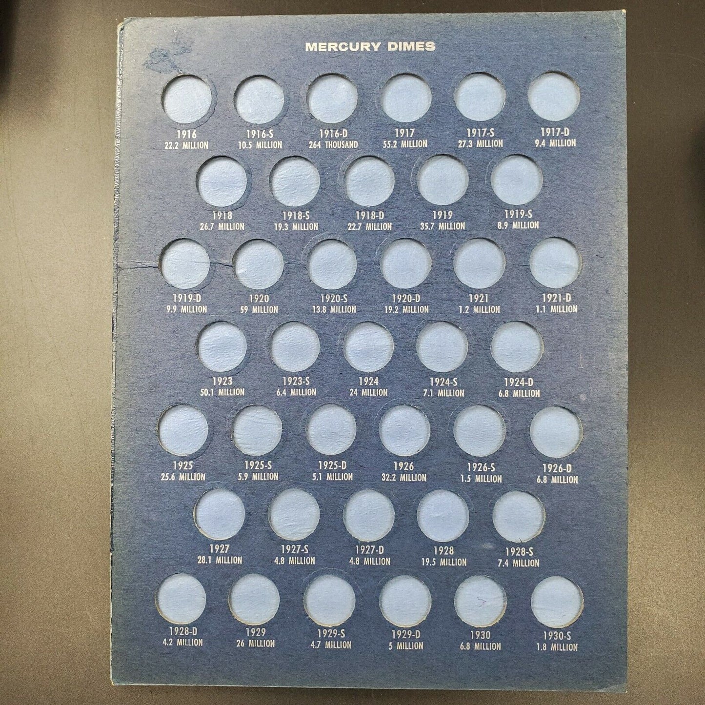 ANTIQUE Harris & CO Mercury Dime Coin Collection EMPTY Folder for set