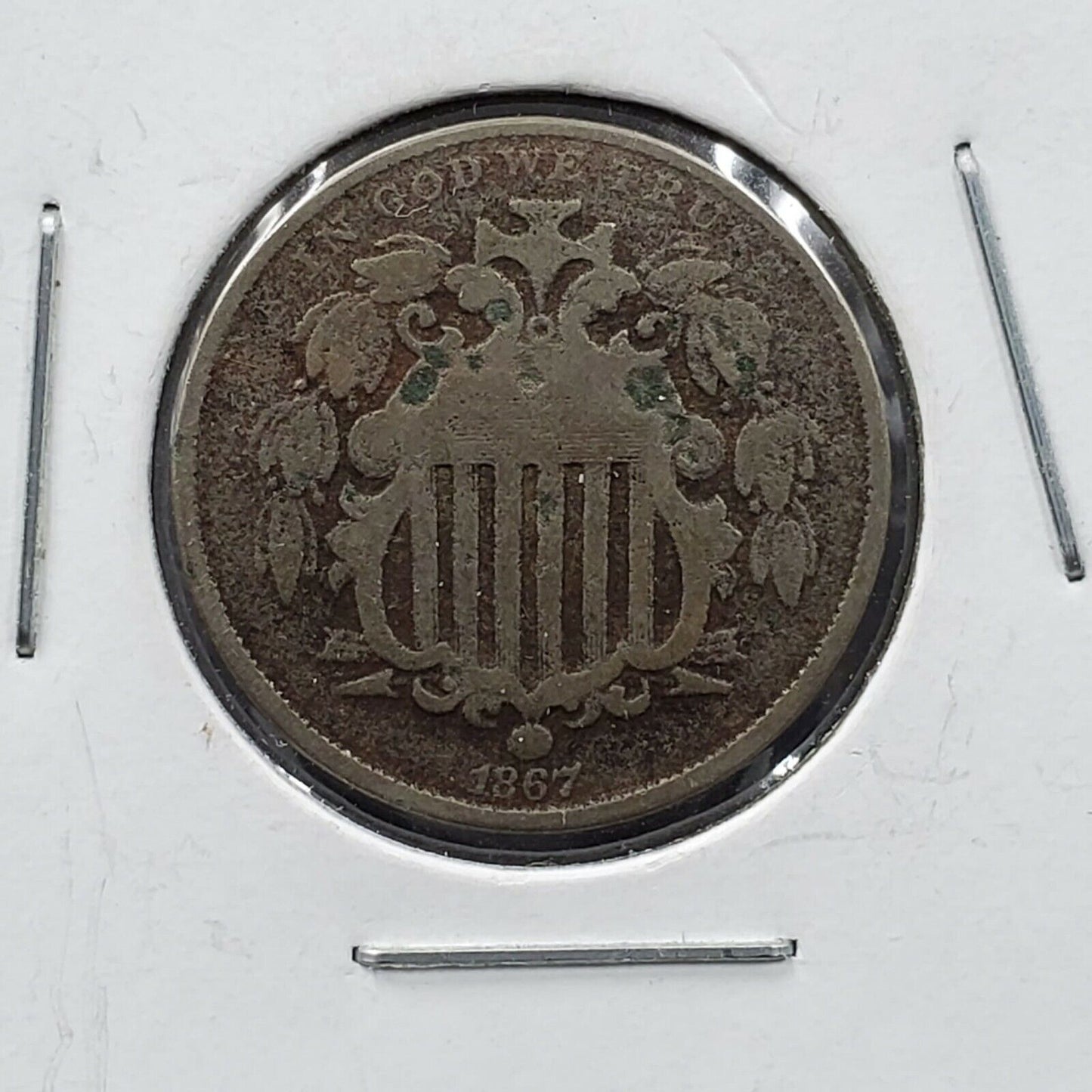 1867 5c Shield Nickel No Rays Variety VF Details Nice Coin