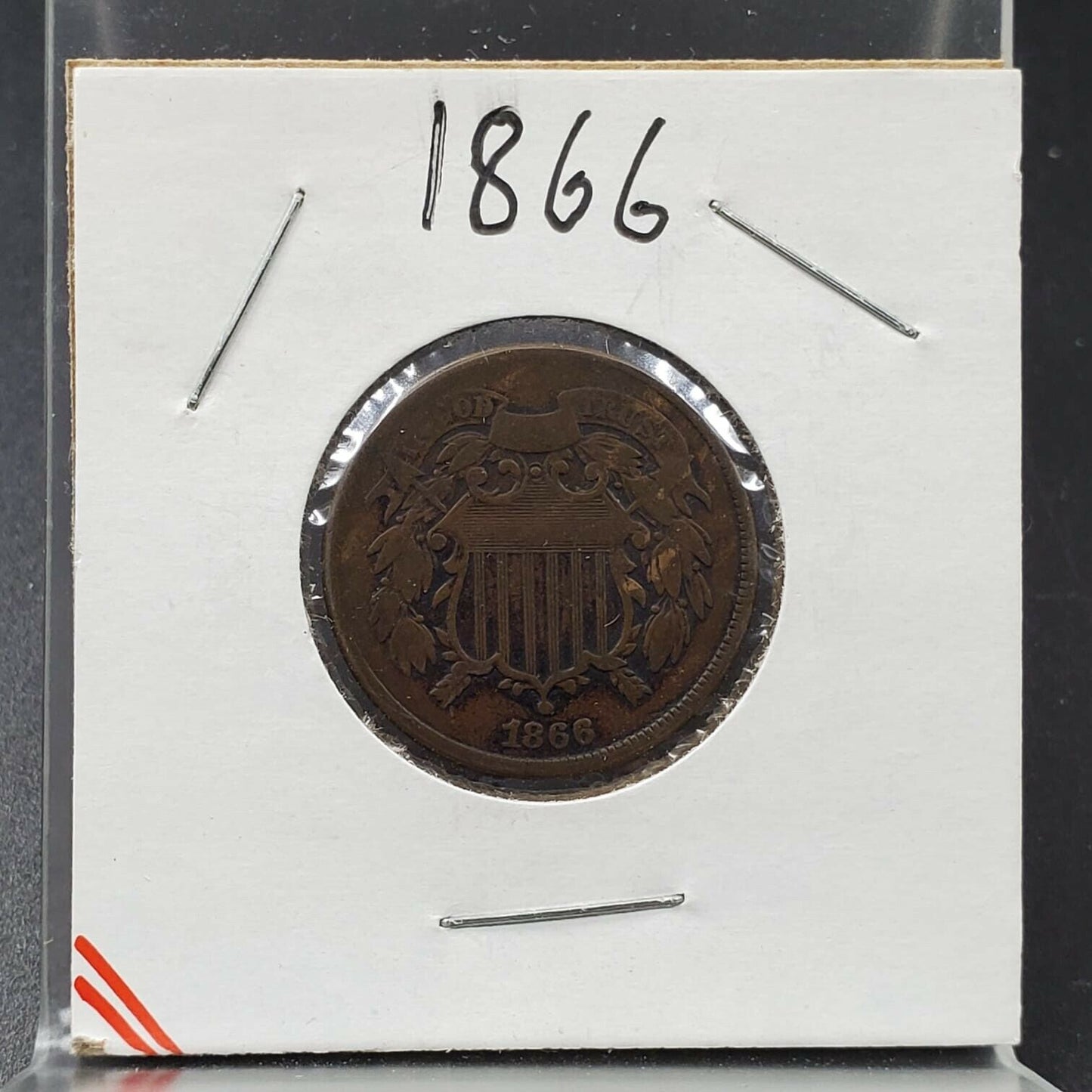 1866 2C Two Cent Copper Coin Piece Choice F Fine Circulated Nice